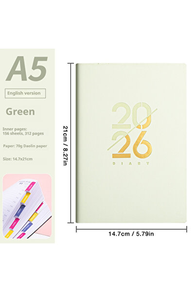 Choice مخطط يناير - ديسمبر 2026، أخضر فاتح - EN-70G، دفتر ملاحظات باللغتين ال...