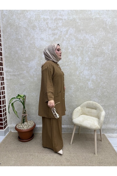 İLGEN FASHİON Wide-Leg Shirt with Button-Up Pocket Detail Strawberry Suit