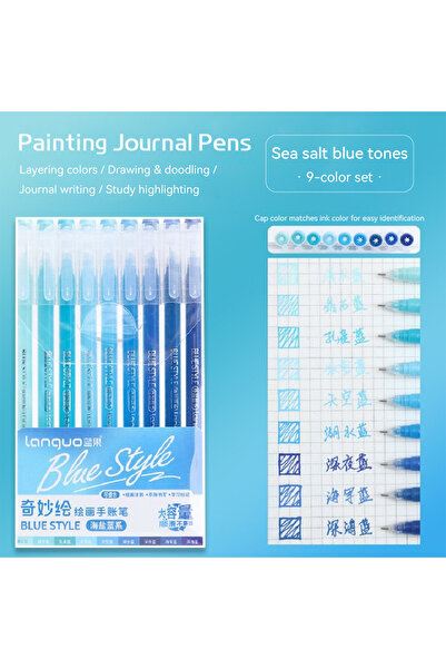 Choice مجموعة أقلام جل موراندي الزرقاء، 9 قطع، 0.5 مم، مناسبة للكتابة والرسم ...