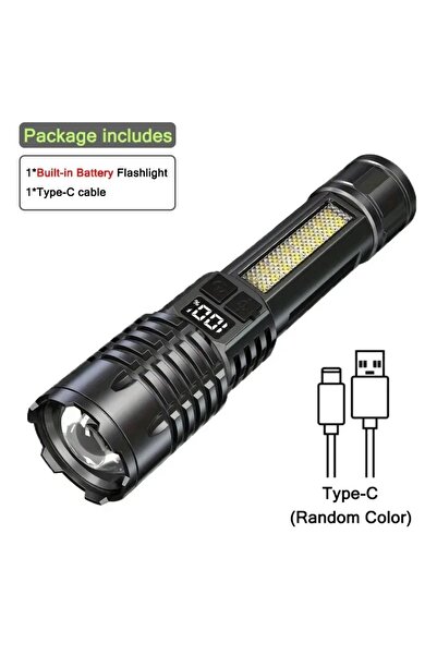 Choice Black Portable High Power LED Flashlight Powerful TYPE-C Rechargeable ...