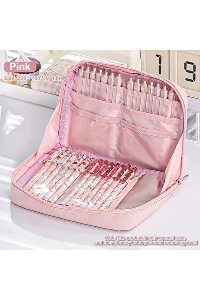 Choice مقلمة طلابية وردية متعددة الطبقات ذات سعة كبيرة، أنيقة المظهر، متعددة ...