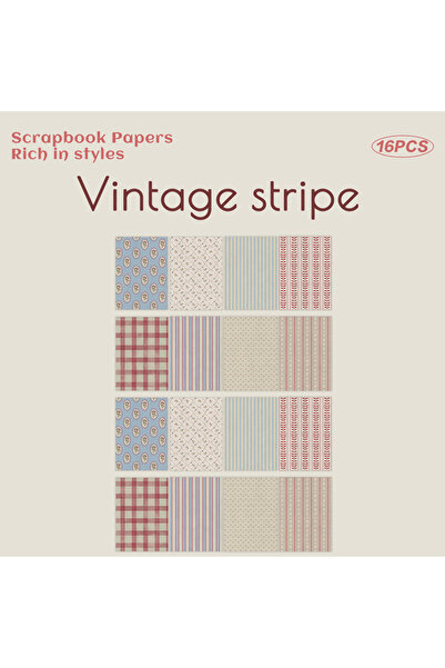 Choice 16PCS Vintage Stripe Wave Point Pattern Scrapbook Paper 8/16 PCS Scrap...