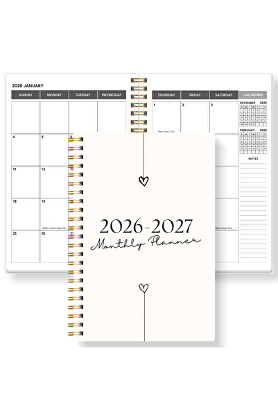 Choice مخطط أبيض 2026-2027 A5 أسبوعي وشهري - من يناير 2026 إلى ديسمبر 2027، م...