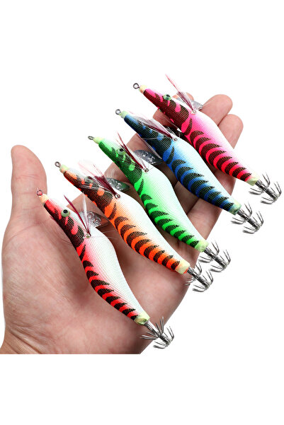 Choice 8 سم، 7.2 غرام، 5 قطع، روبيان خشبي مضيء، حبار ذو عيون كبيرة، طعم صناعي...