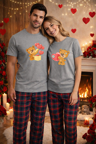 MVRDAR Couple's Pajama Set - T-shirt and Pajama Pants, Cotton, Valentine's an...