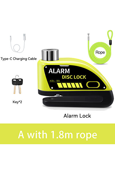 Choice قفل قرص دراجة Rockbye قابل لإعادة الشحن مع حبل بطول 1.8 متر، مزود بإنذ...