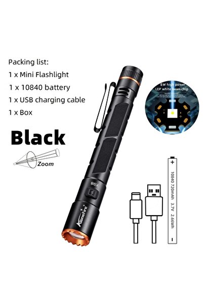 Choice مصباح قلم LED صغير عالي السطوع X98-Black Zoom Mini EDC LED قابل لإعادة...