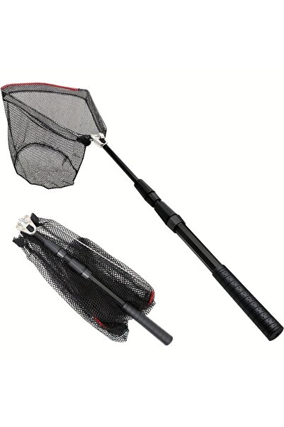 Choice شبكة صيد قابلة للطي سوداء اللون، شبكة صيد مزودة بعمود تلسكوبي ومقبض ما...