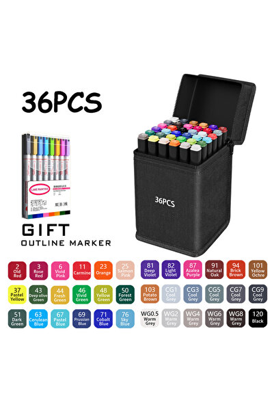 Choice ٣٦ لونًا (٢٤/٣٦/٤٨/٦٠/٨٠/١٢٠/١٦٨ لونًا) أقلام تحديد فنية دائمة برأس مز...