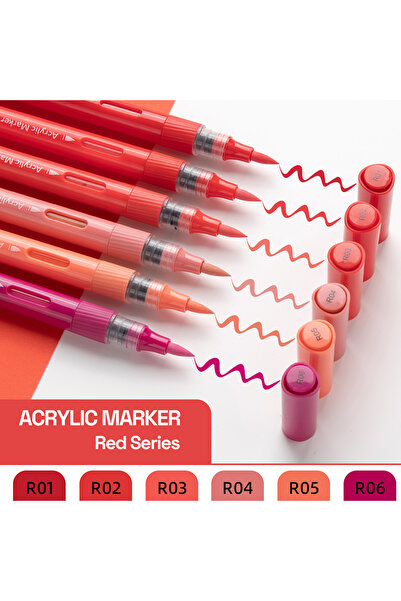 Choice 6pcs Red Series Acrylic Paint Markers Set, 6/60 Colors Brush Tip Acryl...
