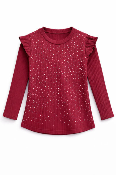 mini kanka Момичешка блуза с набори на раменете и бродерия с перли, Ribana, 4...