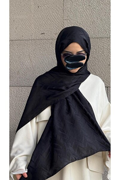 Qalortex Scarf Cotton Herringbone Jacquard Shawl-Black