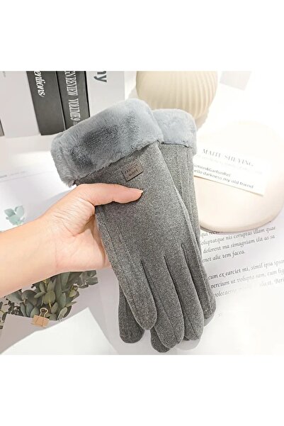 Choice قفازات شتوية رمادية سميكة من القطيفة للنساء، أنيقة ودافئة من جلد الغزا...