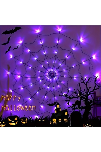 Choice USB 70LED PURPLE Halloween Spider Web Light w/ Giant Spider - 8 Modes,...