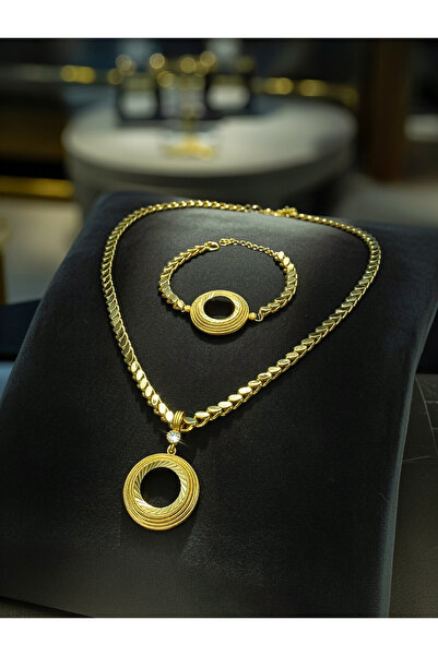 xtaki Çeyrekli Bileklik ve Kolye Seti - Halep Arpa Pullu Zincir (Gram ve Çeyr...