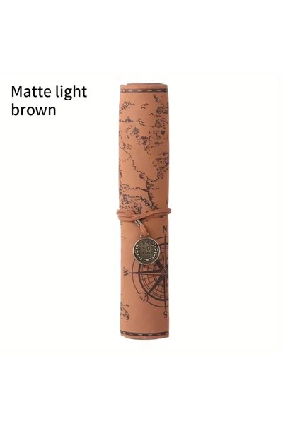 Choice حقيبة أقلام رصاص جلدية كبيرة الحجم بتصميم خريطة كنز عتيقة، لون بني فات...