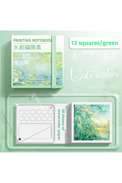 Choice green Portable Mini Watercolor Sketchbook with Paint Tray - 50 Sheets,...