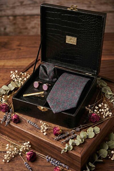 Kravatkolik Μαύρο Ανδρικό Κουτί Δώρου - Κλιπ Γραβάτας με Μανικετόμπανελα KMK157