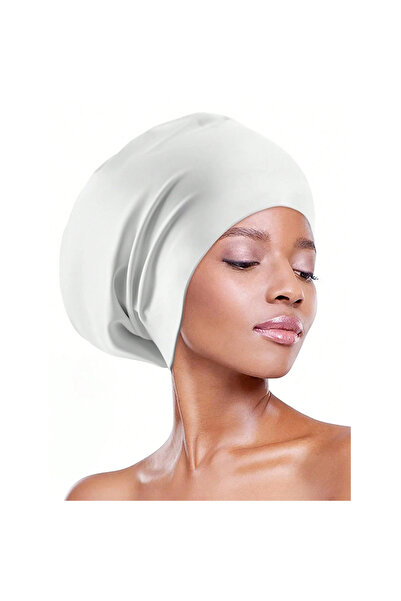 Choice WHITE Extra large silicone swimming cap with long hair and dirty braid...