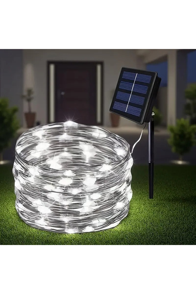 Choice سلسلة إضاءة خارجية تعمل بالطاقة الشمسية، بطول 33 مترًا، تحتوي على 300 ...