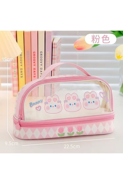 Choice Pale Pink Cartoon large capacity transparent double layeCartoon larr p...