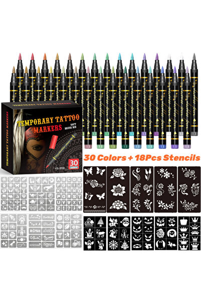 Choice 30Colors-18Stencils Temporary Tattoo Markers for Skin,10 Colors Tattoo...
