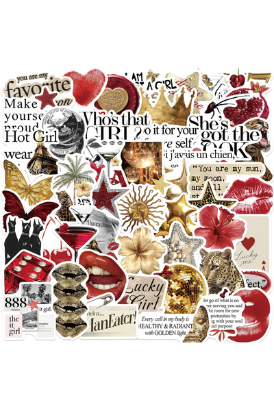 Choice ٥٠ قطعة من ملصقات Y2k الذهبية والحمراء للبنات المحظوظات، ملصقات PVC يم...