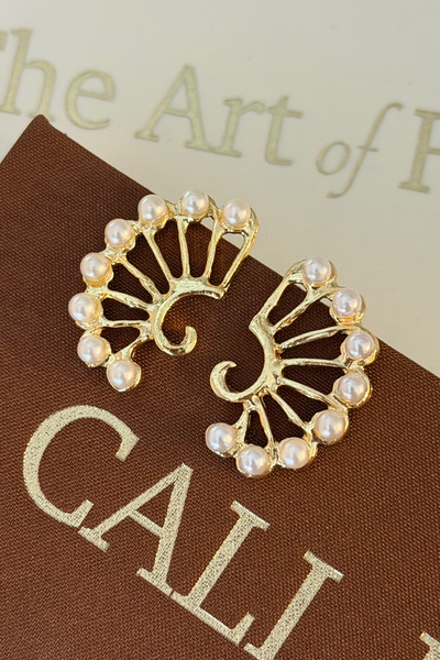 MioArt Women's Gold Bead Detailed Stylish Earrings