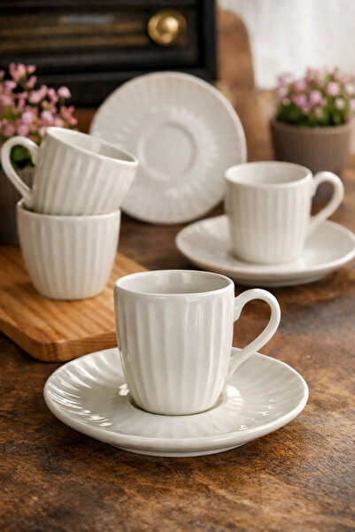 Home 6'lı Porselen 12 Parça Kahve Fincanı 90 ml