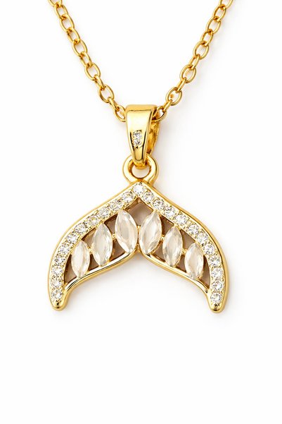 Tasarım Zircon Stone Gold Color Crescent Pointed Elegant Women's Necklace - Non-Tarnish Steel