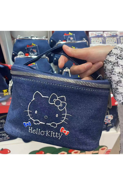 Choice حقيبة يد للبنات من هيلو كيتي، حقيبة مستحضرات تجميل من قماش الدنيم بتصم...