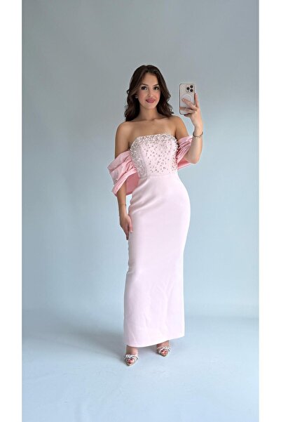 AYŞENUR DİNÇER Samatha Taşlı Abiye Pudra Pembesi