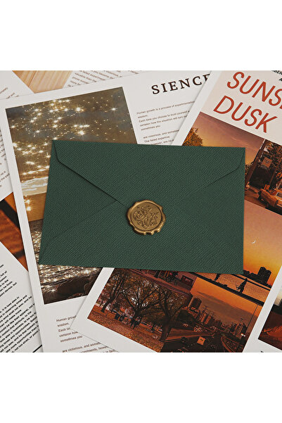 choice2 Green 10pcs Linen-Textured Envelope Set with Wax Seal - Retro Western...