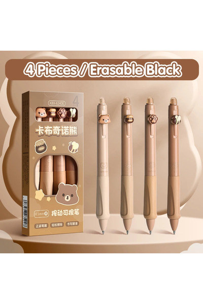 Choice قلم حبر جاف قابل للمسح بلون أسود كابتشينو، 4 قطع، علبة كرتونية، قلم زر...