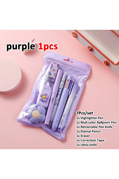 Choice مجموعة أدوات مكتبية 7 في 1، لون بنفسجي، قطعة واحدة، هدية عيد ميلاد، هد...