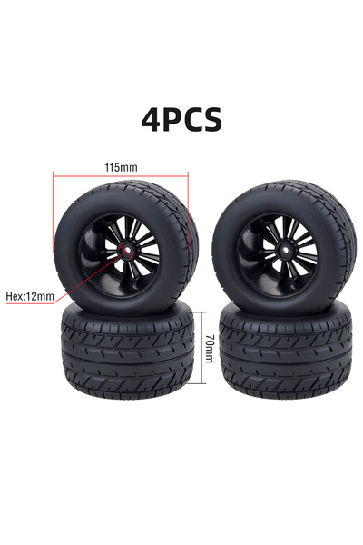 Choice إطارات عجلات Type10 مقاس 125 مم و70 مم، 4 قطع، محور 12 مم، مقاس 1/10، ...