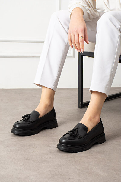 guijarro Pantofi negri cu ciucuri pentru femei - Balerini clasici masculini c...