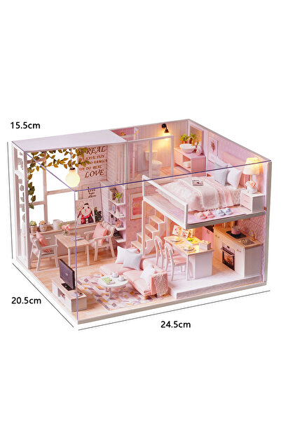 Choice مجموعة بناء بيت الدمى الخشبي ثلاثي الأبعاد L-022-B مع غطاء، تتضمن أثاثًا.