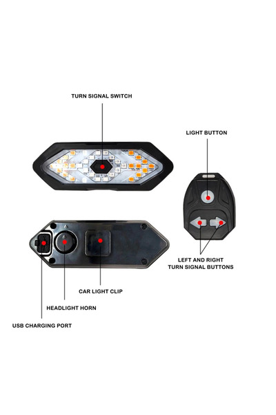 Choice مصباح دراجة أسود بإشارات انعطاف وضوء خلفي، جهاز تحكم عن بعد، مصابيح در...