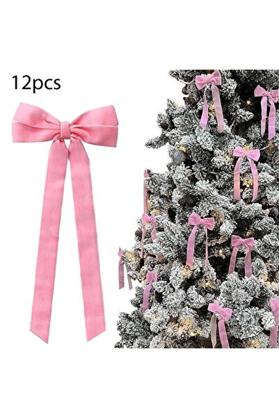 Choice 25cm Pink 12PCS Velvet Christmas Bows Christmas Tree DIY Hanging Ornam...