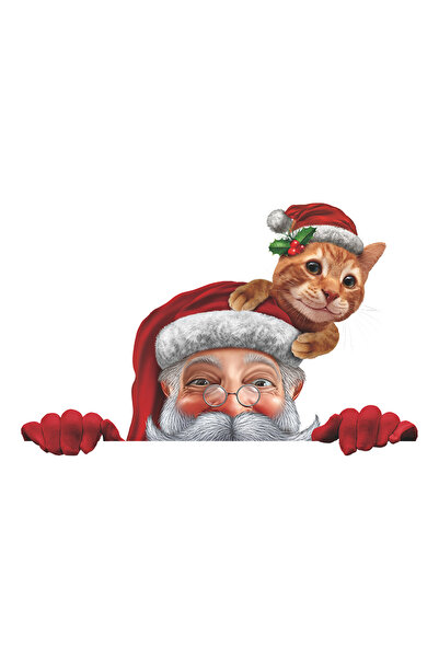 Choice 1PC Christmas Window Clings with Santa & Kitten - Adorable Glass Stick...