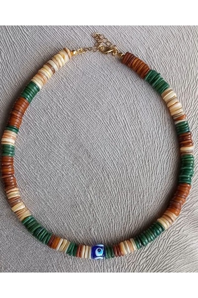 BNGaksesuar Brown Green Beige Natural Stone Necklace