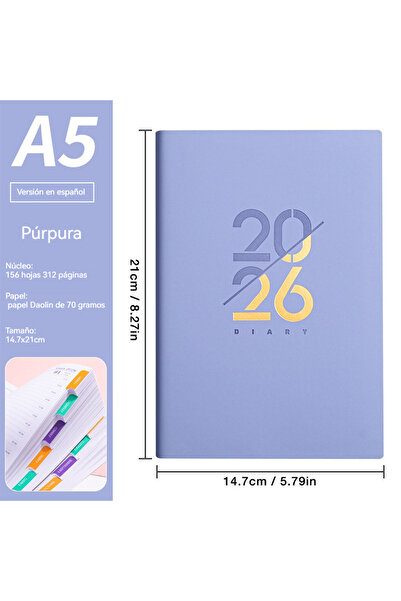 Choice مخطط أرجواني-ES-70G لعام 2026، يناير - ديسمبر، دفتر ملاحظات باللغتين ا...