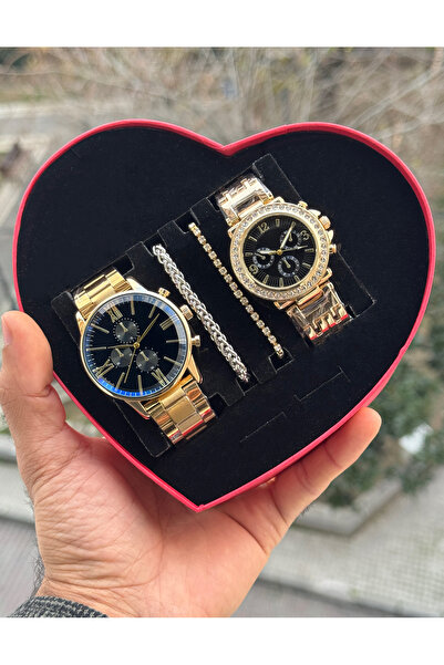 Tulpar Special Design Lover Couple Wristwatch Set in Red Heart Box