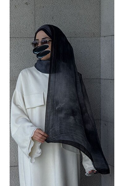 Qalortex Scarf Müslin Pliseli Şal-Siyah