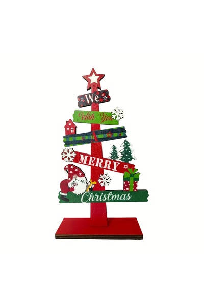 Choice شجرة عيد ميلاد خشبية صغيرة أخرى مزينة بزينة العيد، وشخصية بابا نويل، و...