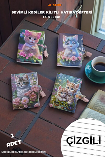 ALLStore SEVİMLİ KEDİLER KİLİTLİ HATIRA DEFTERİ 11 x 8 cm