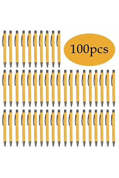 Choice ١٠٠ قلم حبر جاف من خشب البامبو، رأس ١ مم، حبر أزرق وأسود، مناسب للمكتب...