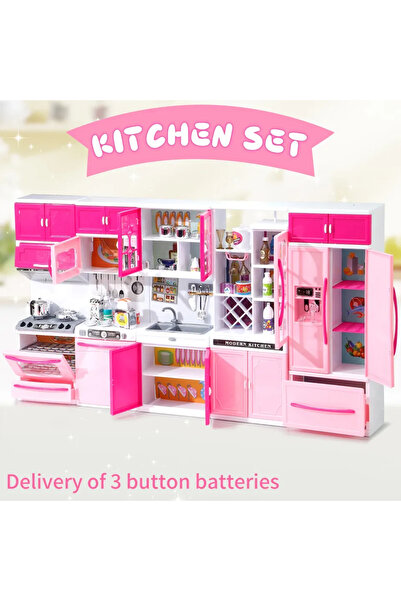 Choice مجموعة ألعاب مطبخ وردية اللون، مجموعة لعب تمثيلي من 5 قطع مع أضواء وأص...