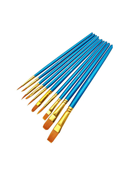 Choice blue 10pcs Set of 10 Pearlescent Blue Wooden Pole Watercolor Brush Set...